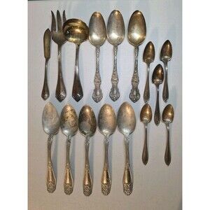 Mixed LOT Of 16 Antique Silver Plated Silverware Flatware Assorted Pattern Craft